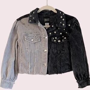 Truce Y2K Pearl Rhinestone Cropped Corduroy Jacket Two Tone Size M NWT